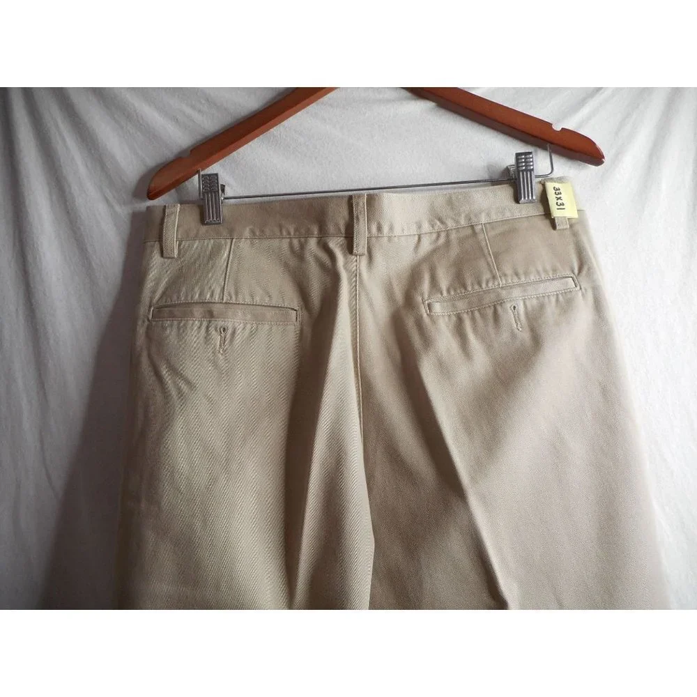 Vintage Eddie Bauer Sz 33W darker beige Pleated front 100% cotton chino pants - Picture 6 of 6